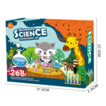 Set d'expériences scientifiques pour enfants de plus de 3 ans, comprenant des accessoires colorés pour réaliser des expériences amusantes et éducatives dans un univers animalier et scientifique.
