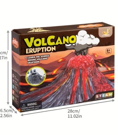 Kit scientifique pour créer une éruption volcanique simulée, idéal pour l'apprentissage de la géologie et des phénomènes volcaniques chez les enfants à partir de 8 ans.