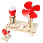 Dispositif scientifique avec lampe et ventilateur en bois.