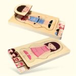 Jeu éducatif en bois représentant le cerveau et le corps humain pour enfants, avec pièces détachables pour apprendre l'anatomie de manière ludique.