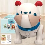 Robot chien interactif Voice AI Pet, jouet éducatif et amusant pour enfants, avec télécommande et écran.