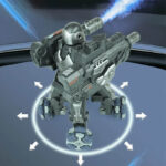 Robot de science-fiction avec jets de vapeur et design avancé, sur fond futuriste.