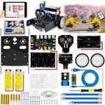 Kit robotique éducatif pour enfants avec composants électroniques, capteurs, moteurs et télécommande pour apprendre la programmation et la robotique.