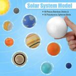Pôle solaire modèle avec planètes en mousse, comprenant 10 bâtons en bambou et 14 sphères en polystyrène pour illustrer le système solaire.