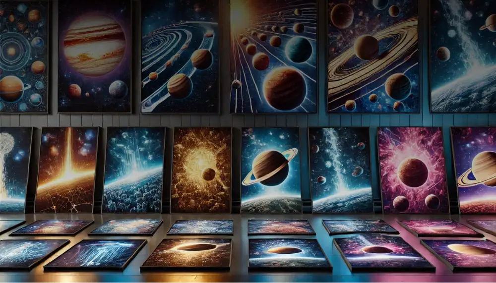 Collection d'illustrations de planètes, galaxies et phénomènes cosmiques, parfaites pour la décoration scientifique et éducative.