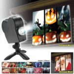 Baladeur de projection avec effets Halloween et Noël, affichant des images effrayantes et festives pour créer une ambiance immersive.