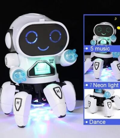 Robot éducatif interactif pour enfants avec musique, lumière néon et danse. Parfait pour stimuler la créativité et l'apprentissage des jeunes, ce robot amusant offre plusieurs fonctionnalités ludiques.