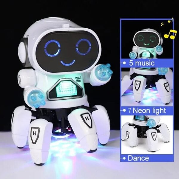 Robot éducatif interactif pour enfants avec musique, lumière néon et danse. Parfait pour stimuler la créativité et l'apprentissage des jeunes, ce robot amusant offre plusieurs fonctionnalités ludiques.