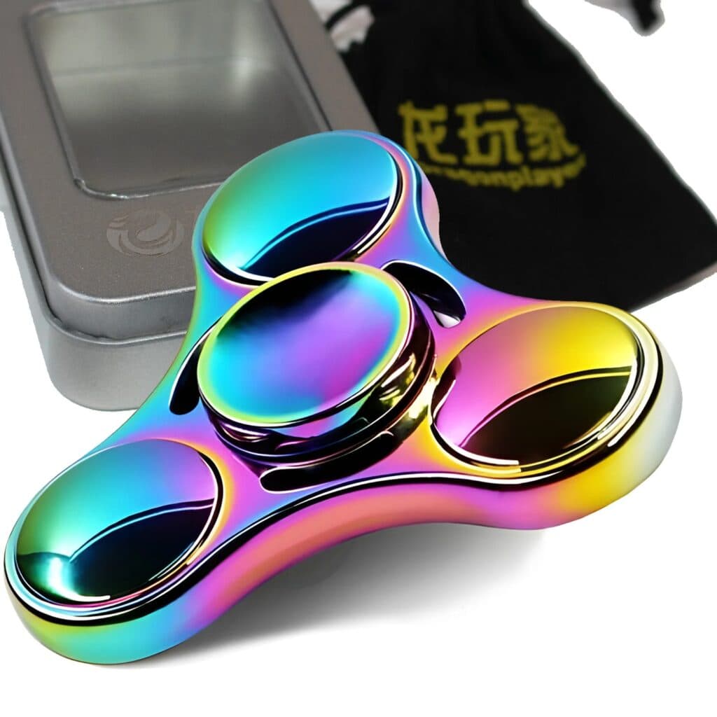 Balancier anti-stress en métal holographique multicolore.