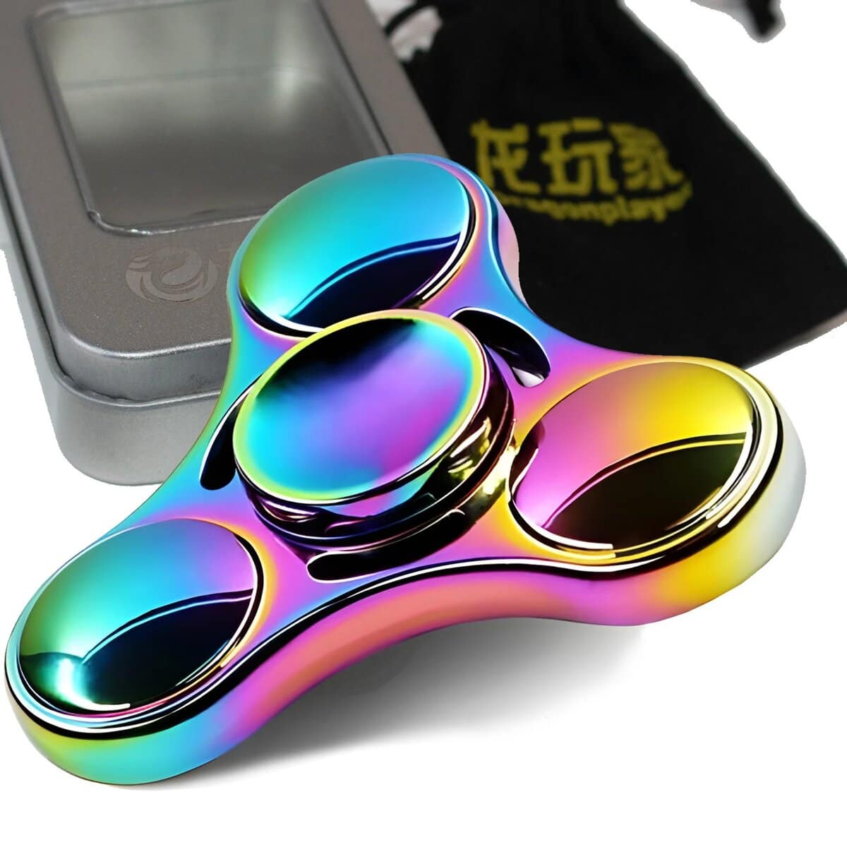 Balancier anti-stress en métal holographique multicolore.