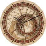 Horloge murale avec cadran scientifique en bois, design unique et décoratif pour les amateurs de science et de décoration intérieure.