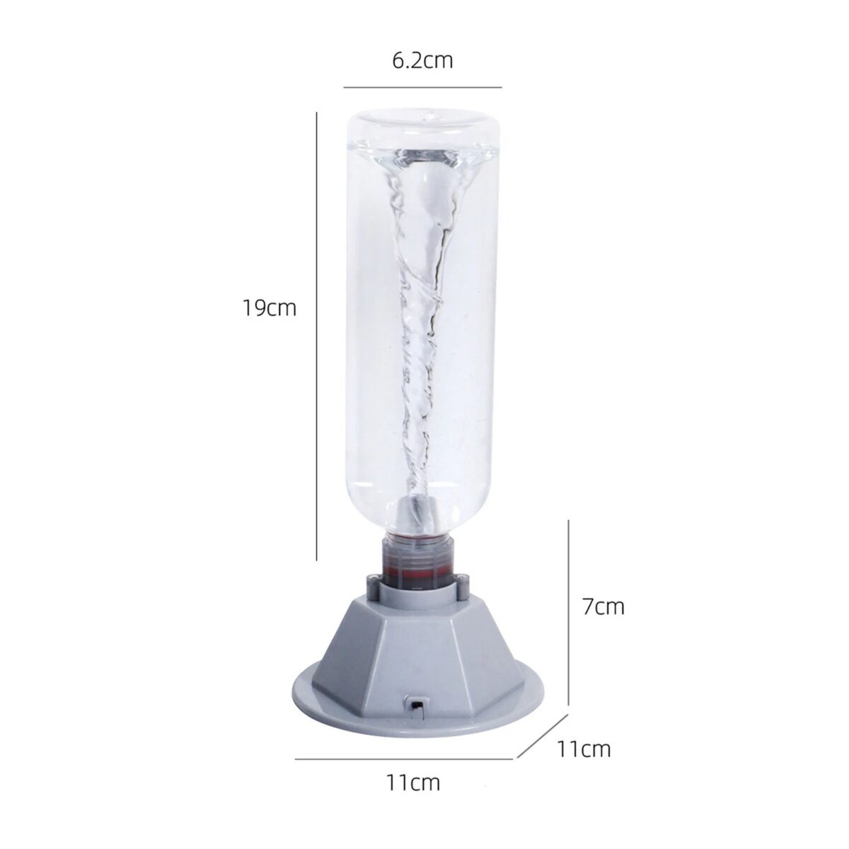 Pétale de vortex en verre avec base en plastique, mesurant 19 cm de haut, 6,2 cm de diamètre, idéale pour expériences scientifiques et démonstrations éducatives.