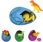 Œuf de dinosaure en plastique bleu avec un dinosaure jaune à l'intérieur, idéal pour la décoration scientifique et ludique.