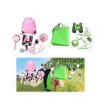 Kit d'observation scientifique pour enfants avec jumelles, loupe, télescope, et accessoires pour explorer la nature en extérieur. Parfait pour éveiller la curiosité scientifique des jeunes explorateur.