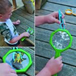 Loupe d'observation pour enfants avec poignée ergonomique et miroir grossissant, idéale pour explorer la nature et découvrir les petits détails du monde naturel.