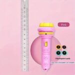 Couteau électrique pour enfants, rose, avec lumière LED et 4 cartes de couleurs aléatoires, idéal pour activités créatives et éducatives.