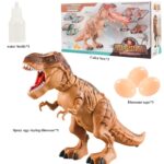 Dino en plastique avec œufs et boîte de jeu pour expérience scientifique et éducative.