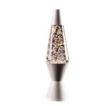 Lampe à lave scintillante avec base en métal argenté, idéale pour une décoration de style scientifique ou moderne. Ajoute une touche de brillance et de mystère à votre intérieur.