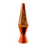 Lampe à lave orange avec bulles de liquide et effet lumineux, idéale pour la décoration scientifique ou comme objet de collection.