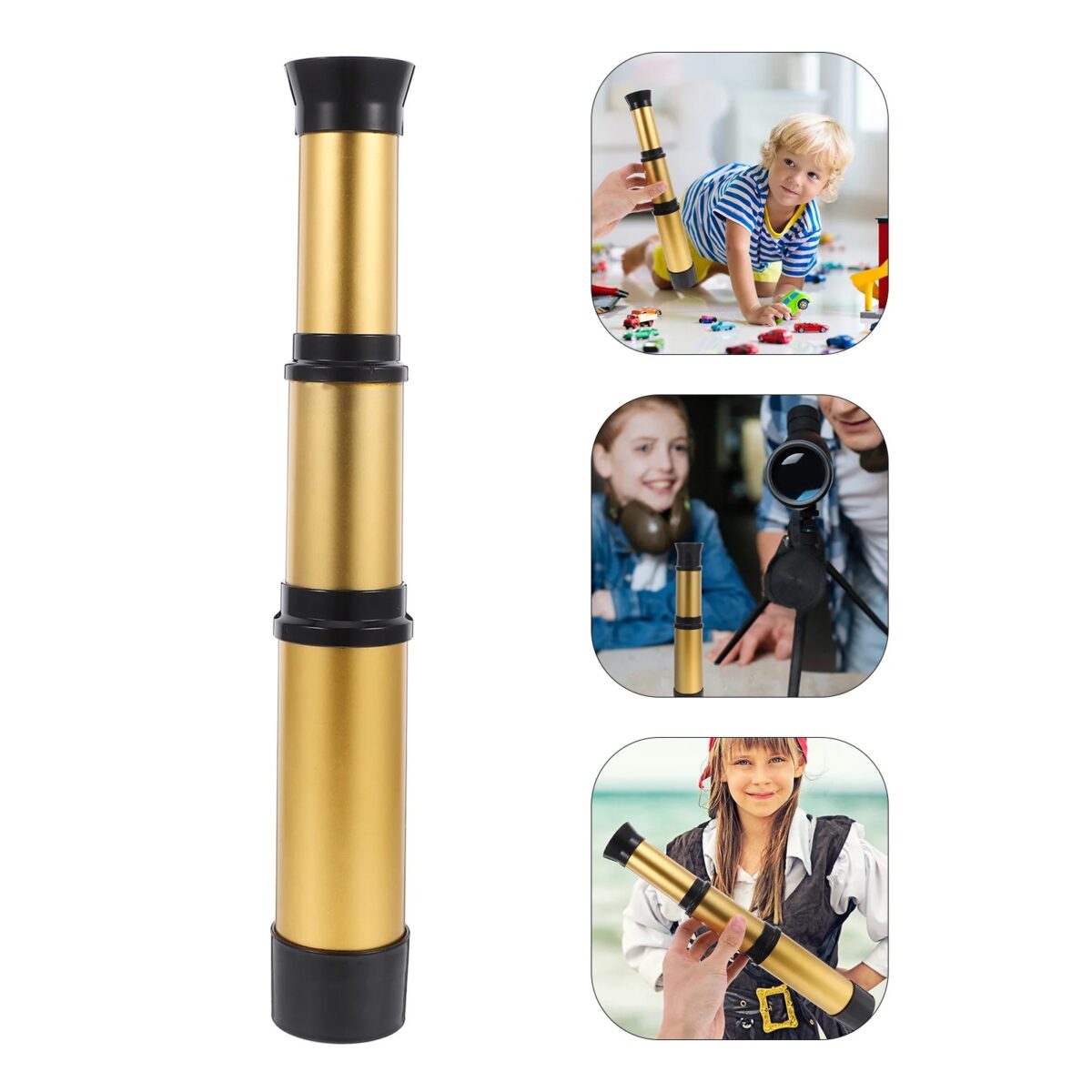 Téléscope pour enfants en or, parfait pour l'observation des étoiles et la découverte scientifique, idéal pour les jeunes passionnés d'astronomie et d'exploration.