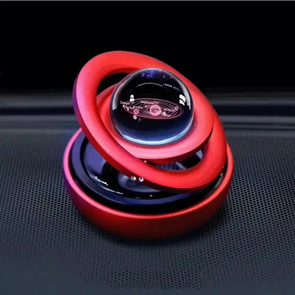 Modèle de boule à illusion optique avec spirale rouge, illustrant un objet scientifique décoratif et intrigant, parfait pour une décoration de style scientifique ou moderne.