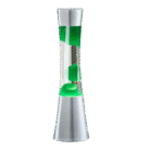 Lampe à lave colorée avec base en métal et liquide vert, créant un effet visuel hypnotique. Parfait pour la décoration scientifique ou moderne.