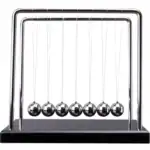 Pendule de Newton en acier inoxydable avec six sphères suspendues, illustrant la conservation de l'énergie et la physique newtonienne.