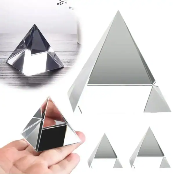 Pyramide en verre transparente pour décoration ou collection, idéale pour ajouter une touche scientifique ou moderne à votre intérieur.