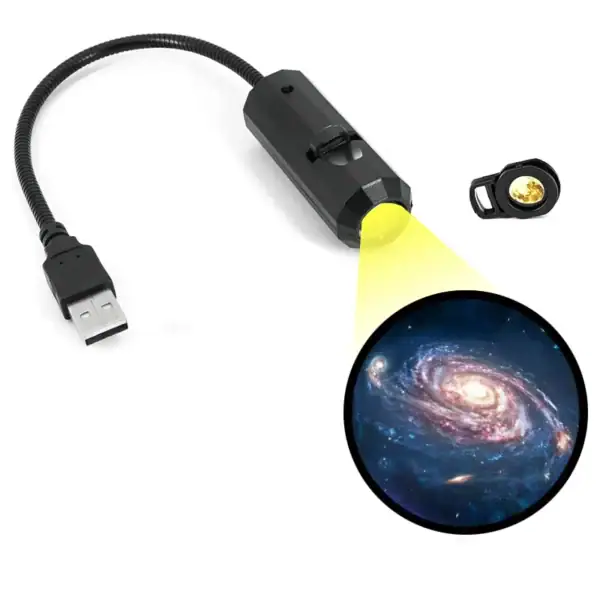 Loupe USB avec lumière LED et projection d'image d'univers, idéale pour la décoration scientifique ou pour observer des détails dans des objets ou des images de l'espace.