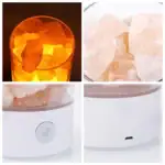 Verre de laboratoire avec cristaux de sel et lumière d'ambiance chaude, décor scientifique élégant.
