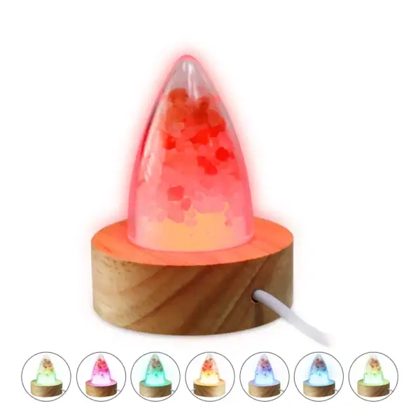 Lampe de décoration en forme de volcan avec lumière LED changeante et effets de lave rougeoyant, idéale pour une ambiance relaxante ou ludique dans une chambre ou un salon.
