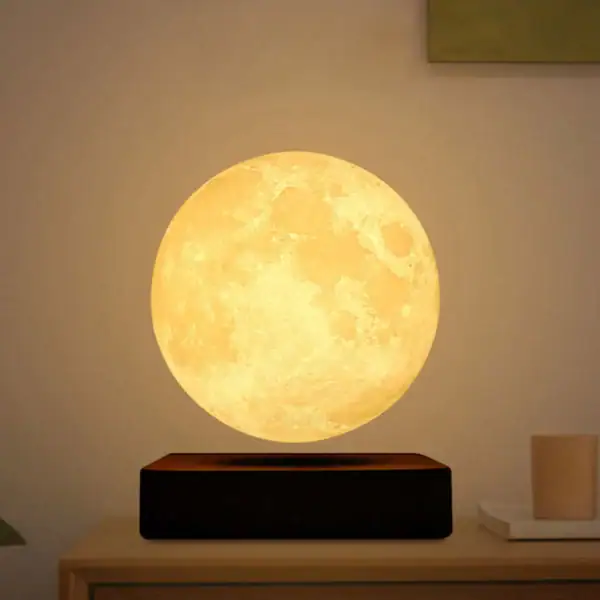 Lampe lune 3D réaliste pour décoration intérieure et ambiance chaleureuse.