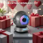 Distributeur de ruban adhésif en forme de planète avec éclairage LED, parfait pour une décoration de bureau ou d'étagère à thème scientifique ou futuriste.