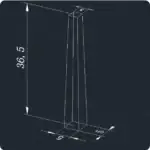 Pieu de mesure en 3D avec dimensions détaillées, illustrant une structure en forme de pyramide avec une hauteur de 36,5 cm, une base de 5 cm x 5 cm, et une épaisseur de 0,7 cm.
