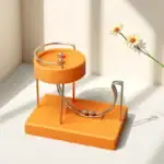 Aimant de décoration scientifique orange avec support en métal.