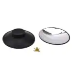 Presse-papiers scientifique en forme de disque noir et blanc avec une petite figurine d'astronaute en or au centre, parfait pour la décoration de bureau ou collection scientifique.
