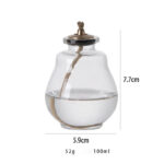 Pot à épices en verre transparent avec bouchon en métal, capacité de 100 ml, hauteur de 7,7 cm, idéal pour la cuisine ou la décoration scientifique.