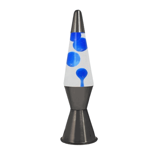Lampe laveur de liquide coloré avec bulles bleues, design moderne et décoratif pour intérieur.