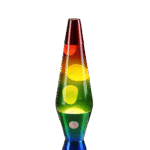 Lampe de table en verre coloré avec lumières LED intégrées, créant un effet lumineux multicolore pour une décoration moderne et originale.
