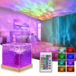 Projecteur LED d'ambiance pour chambre, avec télécommande, permettant de créer des effets lumineux colorés et relaxants sur les murs et le plafond.