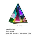 Pyramide en acrylique avec éclairage RGB, décoration moderne et colorée, idéale pour chambre, salon ou hôtel. Ajoute une touche de science et de style à votre intérieur.