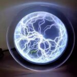 Illustration d’un éclair électrique à l’intérieur d’un globe de science, mettant en valeur un phénomène électrique spectaculaire et éducatif.