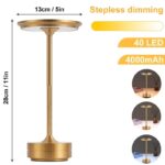 Lampe de table LED dorée avec 40 LED, autonomie de 4000mAh, design moderne et sophistiqué, idéale pour la décoration scientifique ou comme pièce de décoration intérieure.