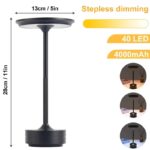 Lampe de table LED sans fil, 40 LED, autonomie 4000mAh, éclairage réglable, design moderne, idéale pour décoration intérieure et ambiance chaleureuse.