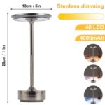 Lampe LED de bureau en acier inoxydable avec réglage de luminosité, 40 LED, batterie de 4000mAh, design moderne, idéale pour l'éclairage d'appoint ou de bureau.