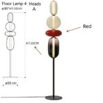 Lampe de sol design avec 4 têtes en formes géométriques, hauteur 130 cm, idéale pour décoration intérieure moderne.