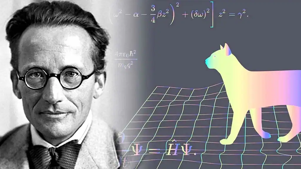Image représentant Albert Einstein avec équations et un chien coloré en 3D.