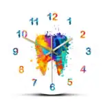 Horloge murale artistique représentant une dent avec des éclaboussures de peinture multicolores, idéale pour une décoration de cabinet dentaire ou un espace médical créatif.