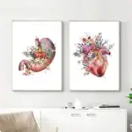 Illustration artistique représentant un cerveau et un cœur, ornés de fleurs colorées, symbolisant la connexion entre la science et la nature.