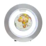 Globe terrestre lumineux dans un cadre en métal avec éclairage LED.